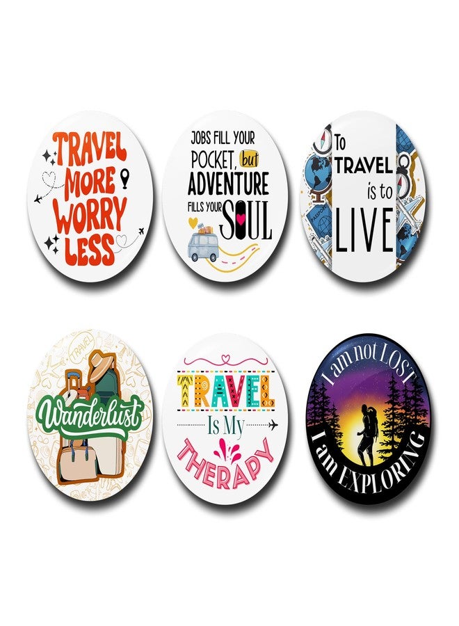 WUBUPRINT Button Badges with Fridge Magnet | Travel Quotes Combo 71 Round Plastic Button Badges with Strong Magnet | Perfect for Gifts, Jackets, Backpacks & More (Multicolor) Pack of 6 - Image 1